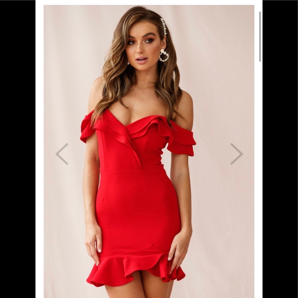 Off-Shoulder Ruffle Mini Dress Red